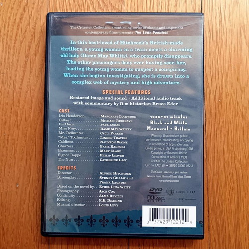 The Lady Vanishes (Η Κυρία εξαφανίζεται) DVD μεταχειρισμένο, Alfred Hitchcock Criterion Collection