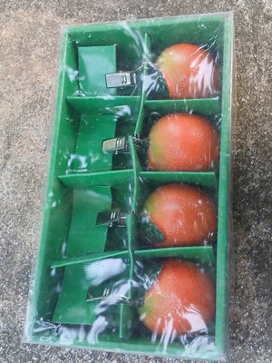 Tablecloth weights with orange design