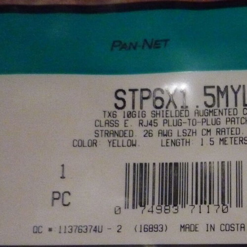 Panduit STP6X1.5MYL Shielded Patch Cable 1.5m like new