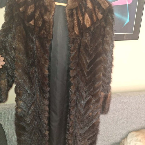 Mink fur coat with fishbone pattern like new