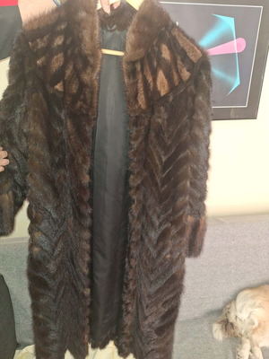Mink fur coat with fishbone pattern like new