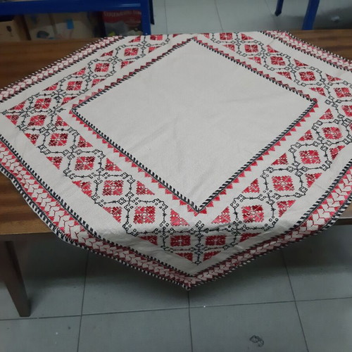 Vintage Hand Embroidered Tablecloth 1960s Silk Red and Black