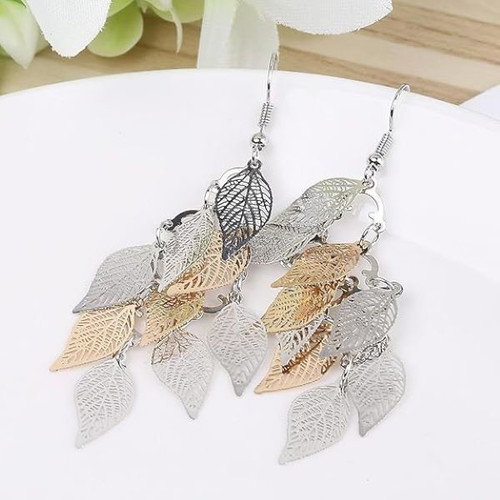 Boho Filigree Earrings New Stainless Alloy with Leaf Design