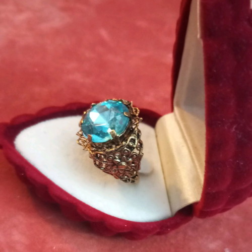 Vintage ring with blue zircon used, bronze