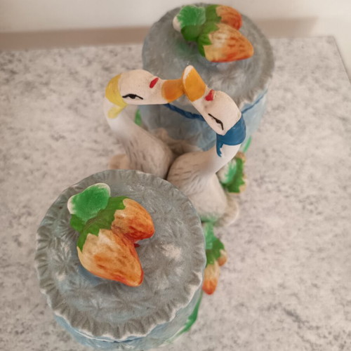 Vintage ceramic set with geese and strawberries used