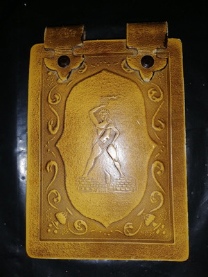 Leather notebook used with Colossus of Rhodes 1975 design