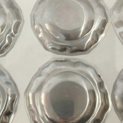 Set of 6 used inox serving plates 11cm vintage