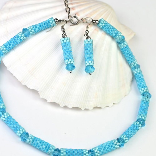 Necklace and earrings set made to order in light blue