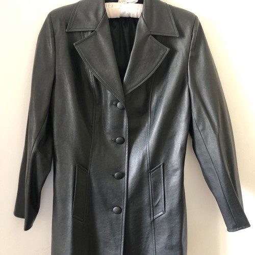 Outerwear jacket used, black faux leather, size 42 small, slim fit