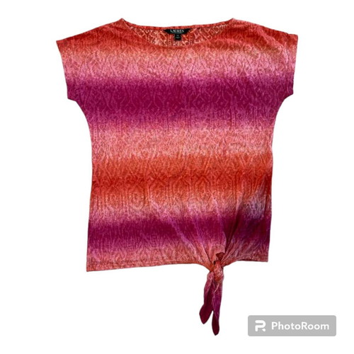 Lauren Ralph Lauren womens tie dyed short sleeved top with waist knot, used, size XS