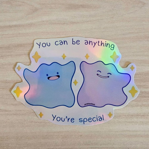 Pokemon Ditto handmade holographic sticker made to order