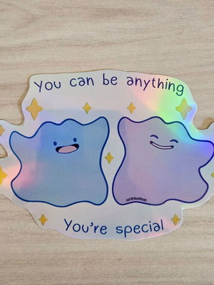 Pokemon Ditto handmade holographic sticker made to order