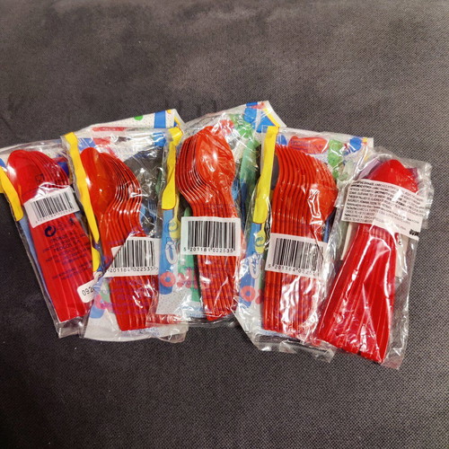 Set of red plastic spoons and forks new, 50 pieces