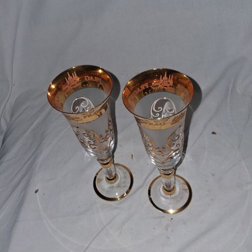 Vintage Bohemia Crystal Champagne Glasses Praha pair, like new