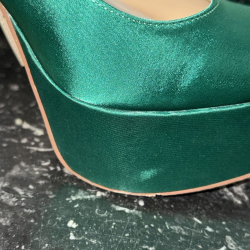 Luigi green satin high heels, size 39