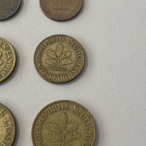 Collectible set of 7 Pfennig coins Germany 1949-1950 used