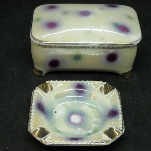 Vintage cigarette case set with porcelain ashtray used