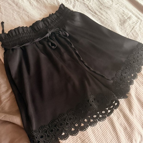 Black satin shorts with lace trim size S/M new