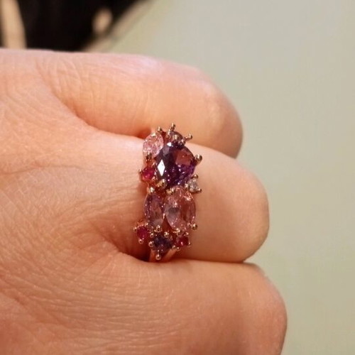 Faux ring with pink and purple stones new
