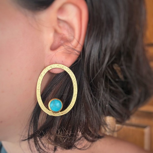 Gold Hoop Earrings with Turquoise Stone like new