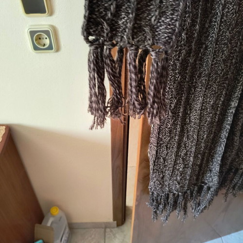 Knitted long cardigan like new, brown with fringes, size L