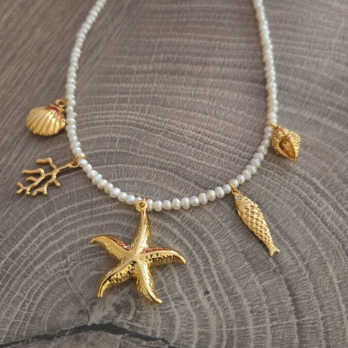 Mazaraki necklace with pearls and gold-plated summer charms
