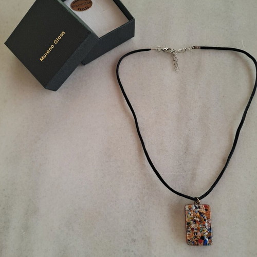 Murano Glass Necklace with Millefiori Pendant and Box, new