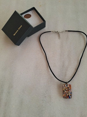 Murano Glass Necklace with Millefiori Pendant and Box, new
