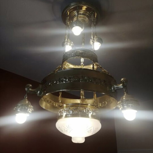 Art Nouveau brass chandelier 1900-1920 from Austria like new, 7 lights, 60 cm