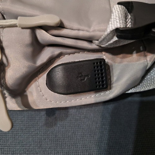 Backpack new, gray with multiple compartments and USB port
