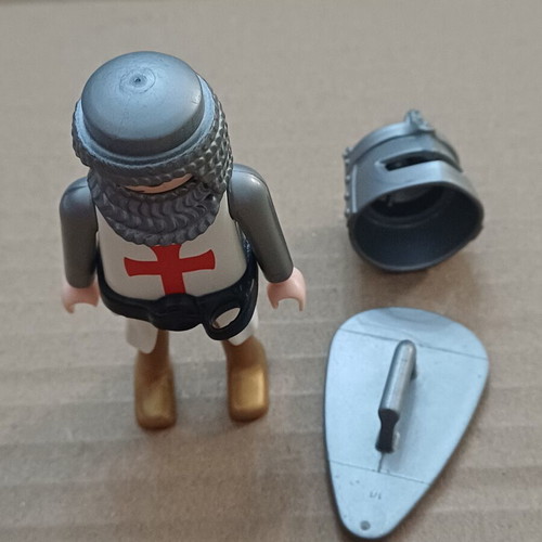 Playmobil Vintage Red Crusader Figure used with Shield and Helmet