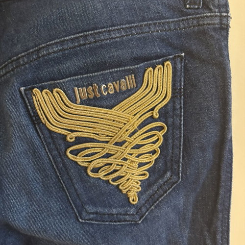 Just Cavalli women's bootcut jeans with gold embroidery, size 28