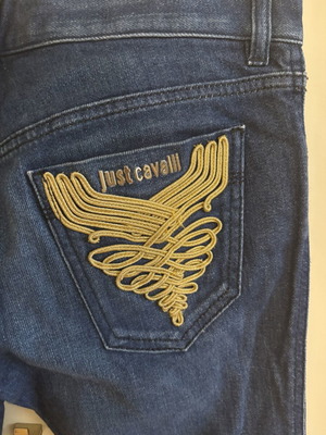 Just Cavalli women's bootcut jeans with gold embroidery, size 28