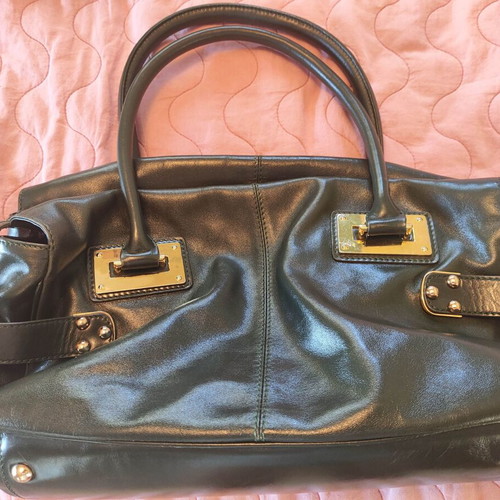 Folio leather women's handbag like new, dark green bowling style