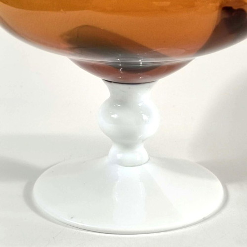 Vintage handmade blown glass vase with opaline base, like new