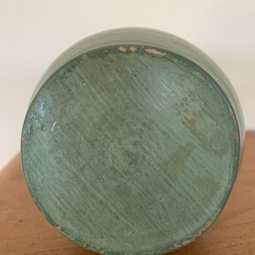 Handmade ceramic vase with carved geometric patterns, like new
