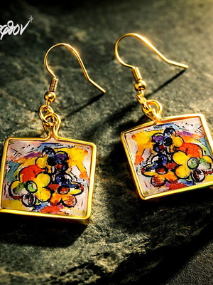 Lusfil earrings new with abstract flowers, handmade, hypoallergenic