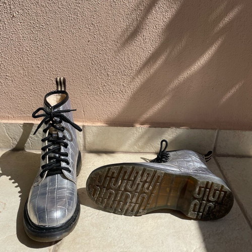 Tsoukalas Shoes silver ankle boots used, size 38, 3 cm heel