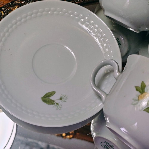 Kahla vintage porcelain tea and coffee set, 6 cups with saucers, Made in GDR