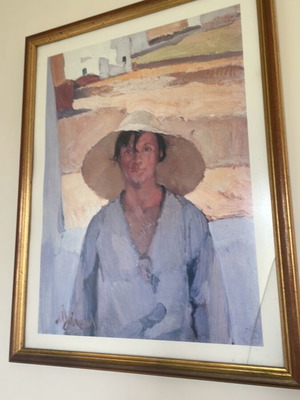 Painting with frame imitation new with broken glass bottom right