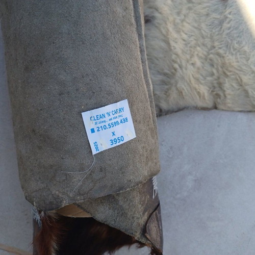 Cowhide rug used, cleaned, 2.20x2 m, natural brown-white pattern