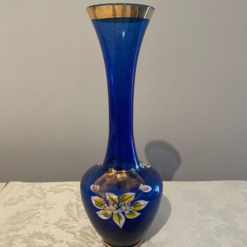 Vintage blue vase with designs new with gold finish