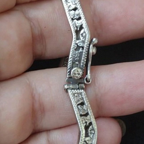 Antique massive bracelet with emeralds 950 silver used