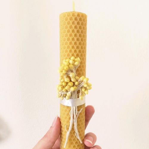 Candle with Kytherian Sembraviva Flower and Beeswax new