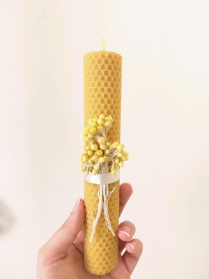 Candle with Kytherian Sembraviva Flower and Beeswax new
