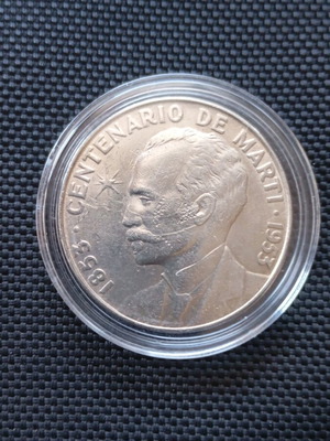 Silver coin one peso Cuba 1953 like new