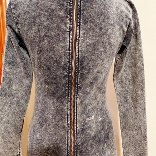Denim dress with New York print, acid wash style, Miss Azur