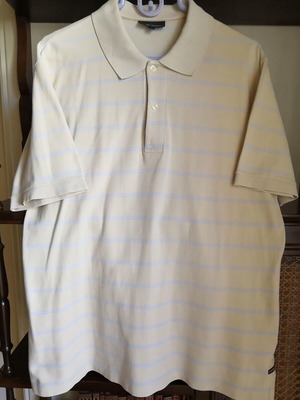 Oxford Company polo shirt, beige with light blue stripes, large