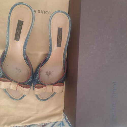 Louis Vuitton denim mule slippers size 36.5 like new with box and Dust Bag