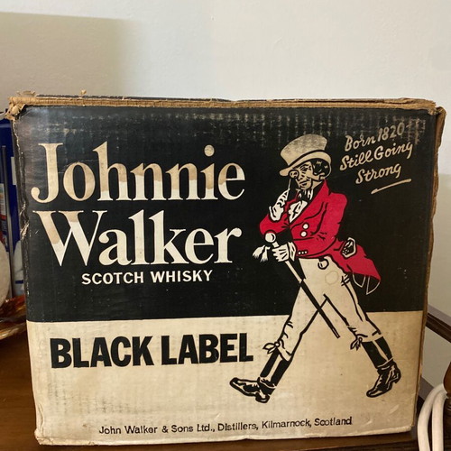 Johnnie Walker Black Label old packaging used, 1970s cardboard box
